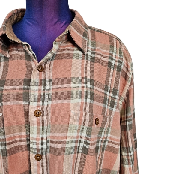 Frye Peach & Tan Button Down Flannel Shirt Size XXL Men's Workwear W23 - Picture 3 of 10